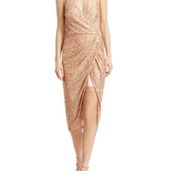 Jonathan Simkhai Gold Sequin Slip Wrap Dress - Picture 5 of 16